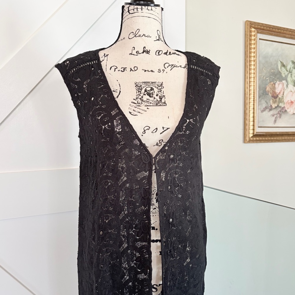 Massimo Dutti Floor-Length Black Cotton Lace Crochet Cover-Up